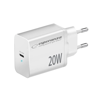 Sieťová nabíjačka 20 W Esperanza USB-C PD biela