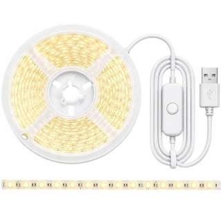 Samolepiaci LED pás 5 m USB 5 V – studené biele svetlo s vypínačom