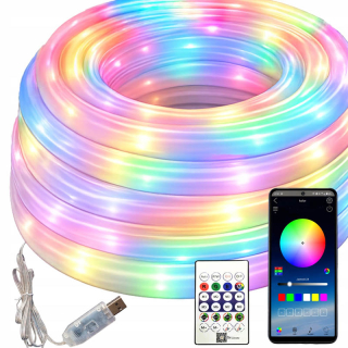 Flexibilný neónový RGBIC LED pás 360° 5 m s Bluetooth, aplikáciou a diaľkovým ovládačom