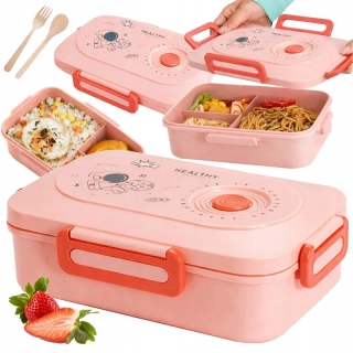 Lunch box s priehradkami a príborom na desiatu aj obed ružový