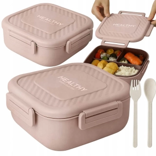 Lunch box s 3 priehradkami a príborom na desiatu aj obed ružový