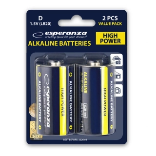 Alkalické batérie Esperanza D LR20 1,5 V – 2 ks