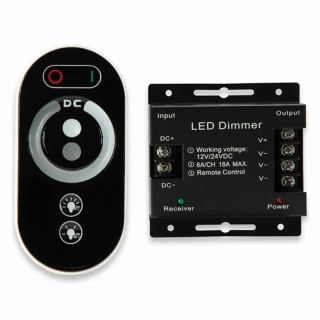 Stmievač na jednofarebné LED pásy 12 V / 24 V s RF ovládačom