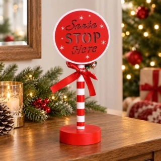 Vianočná LED dekoratívna značka Santa Stop Here 27 cm – teplá biela LED