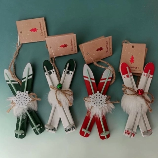 Drevené vianočné lyže s palicami 13 cm
