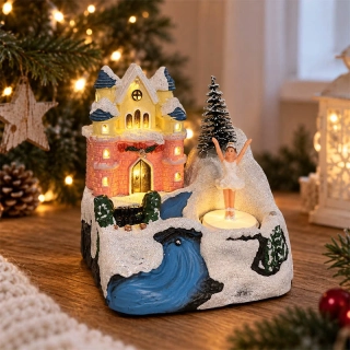 LED vianočná dekorácia so zámkom a baletkou 13 cm