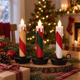 Vianočná LED sviečka 20 cm s čierno-kovovým stojanom