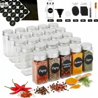 Sada sklenených dóz na korenie 120 ml – 24 ks s príslušenstvom