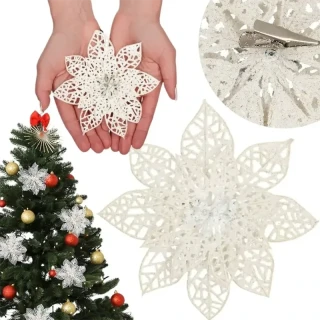 Biela vianočná ruža s klipom 14 cm – 2 ks