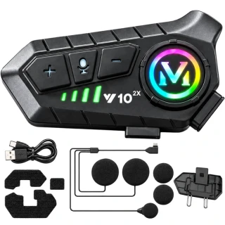 Motocyklový interkom U10 2X Bluetooth s mikrofónom, RGB a USB-C