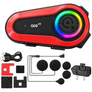 Motocyklový interkom Q08 2X Bluetooth s mikrofónom, RGB a USB-C