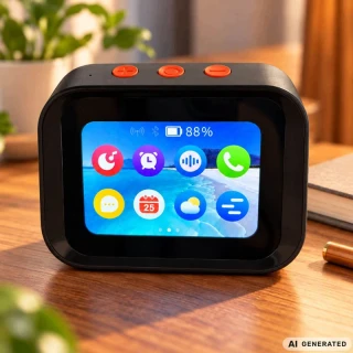 Inteligentný AI budík s dotykovým displejom, Bluetooth a reproduktorom čierny
