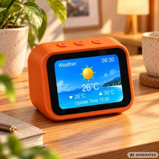 Inteligentný AI budík s dotykovým displejom, Bluetooth a reproduktorom oranžový