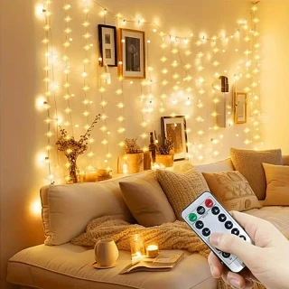 LED svetelný záves 3 × 3 m 300 LED teplá biela s diaľkovým ovládaním