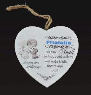 Tabuľka drevená srdce 20cm Priatelia