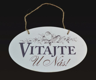 Tabuľka drevená elipsa 18x28,5cm Vitajte u nás