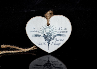 Tabuľka drevená srdce 7cm 1. sväté prijímanie